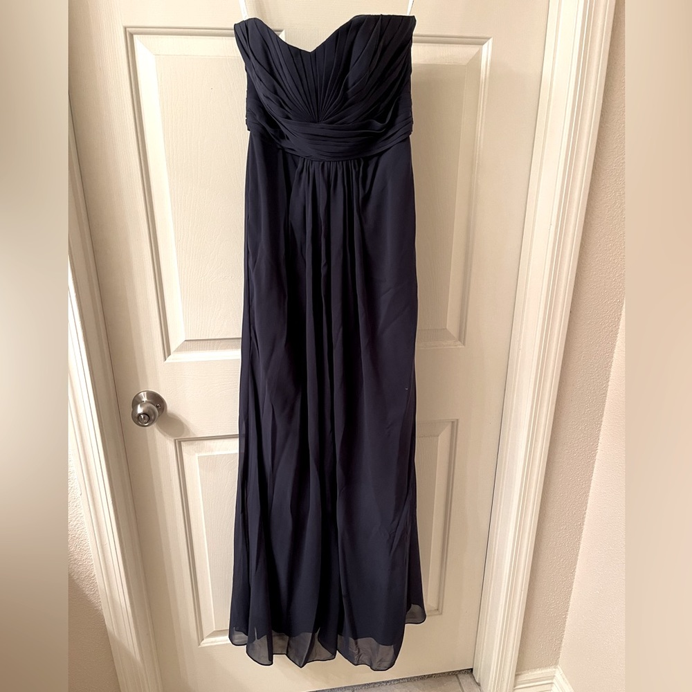 David’s Bridal Navy Blue Strapless Bridesmaid Dress